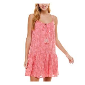 CRYSTAL DOLLS Womens Lurex Burnout Spaghetti Strap Short Evening Shift Dress